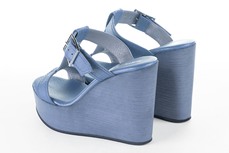 Prussian blue women's fully open mule sandals.. Rear view - Florence KOOIJMAN